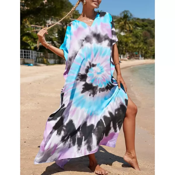 Bsubseach Women Colorful Geometric Beach Cover Up Loose Kaftan Dress