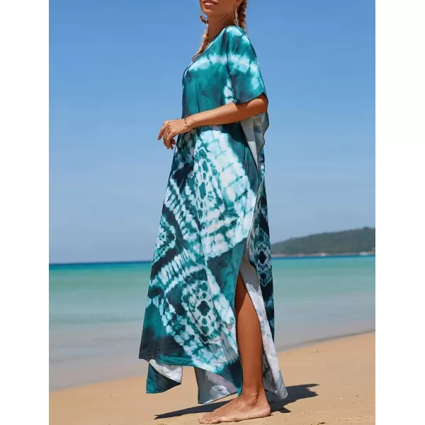 Bsubseach Women Colorful Geometric Beach Cover Up Loose Kaftan Dress