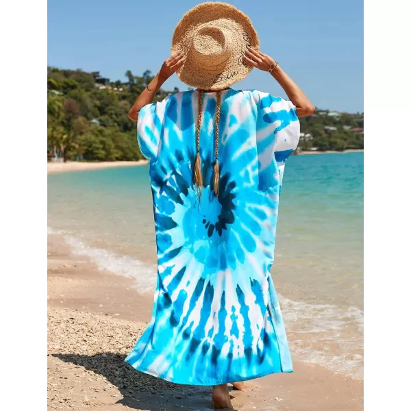 Bsubseach Women Colorful Geometric Beach Cover Up Loose Kaftan Dress
