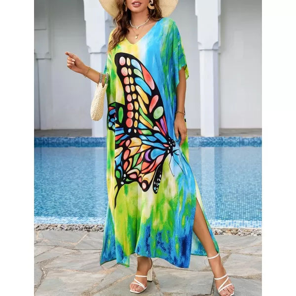 Bsubseach Women Colorful Geometric Beach Cover Up Loose Kaftan Dress