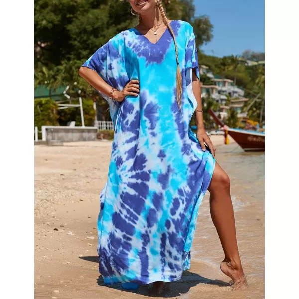Bsubseach Women Colorful Geometric Beach Cover Up Loose Kaftan Dress