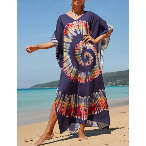 Bsubseach Women Colorful Geometric Beach Cover Up Loose Kaftan Dress