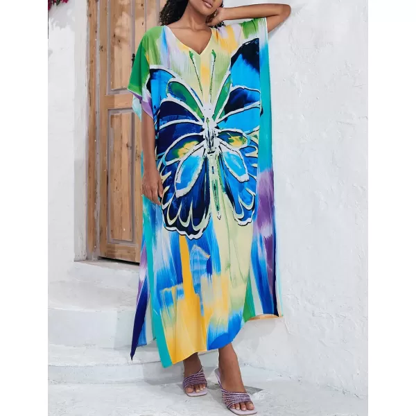 Bsubseach Women Colorful Geometric Beach Cover Up Loose Kaftan Dress