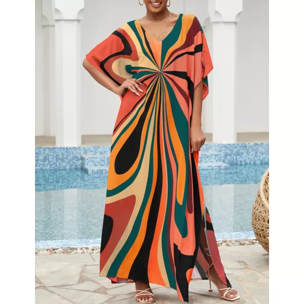 Bsubseach Women Colorful Geometric Beach Cover Up Loose Kaftan Dress