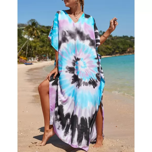 Bsubseach Women Colorful Geometric Beach Cover Up Loose Kaftan Dress
