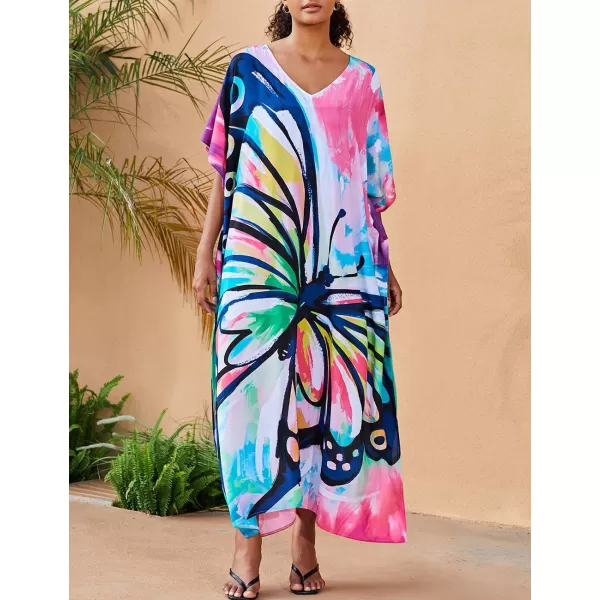 Bsubseach Women Colorful Geometric Beach Cover Up Loose Kaftan Dress