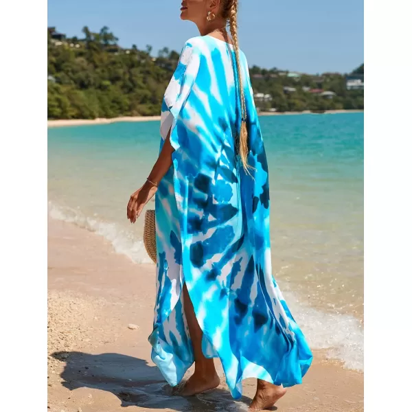Bsubseach Women Colorful Geometric Beach Cover Up Loose Kaftan Dress