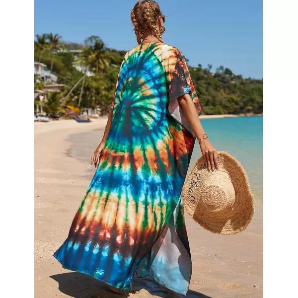 Bsubseach Women Colorful Geometric Beach Cover Up Loose Kaftan Dress