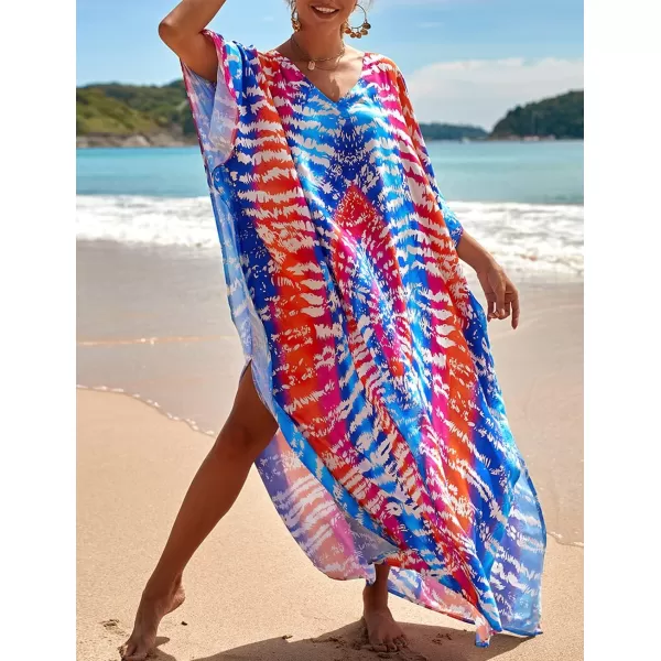Bsubseach Women Colorful Geometric Beach Cover Up Loose Kaftan Dress