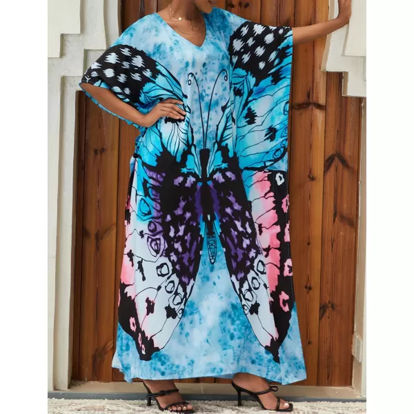Bsubseach Women Colorful Geometric Beach Cover Up Loose Kaftan Dress