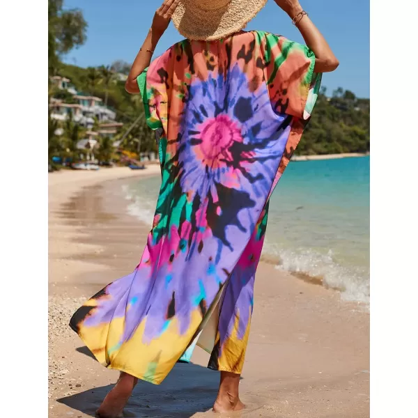 Bsubseach Women Colorful Geometric Beach Cover Up Loose Kaftan Dress