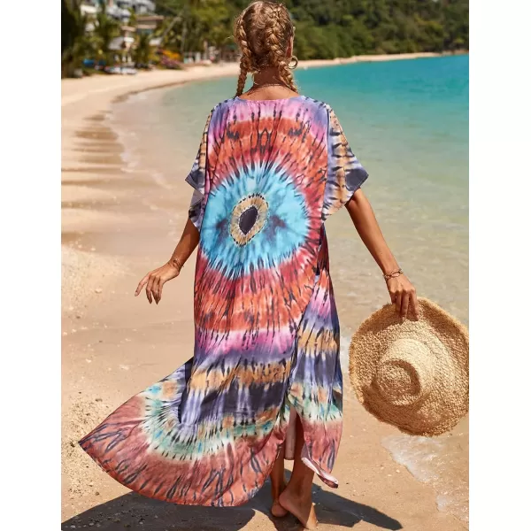 Bsubseach Women Colorful Geometric Beach Cover Up Loose Kaftan Dress