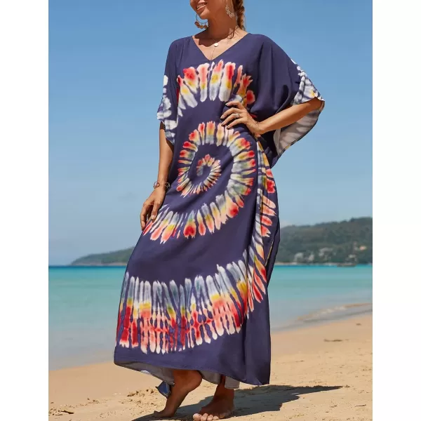 Bsubseach Women Colorful Geometric Beach Cover Up Loose Kaftan Dress