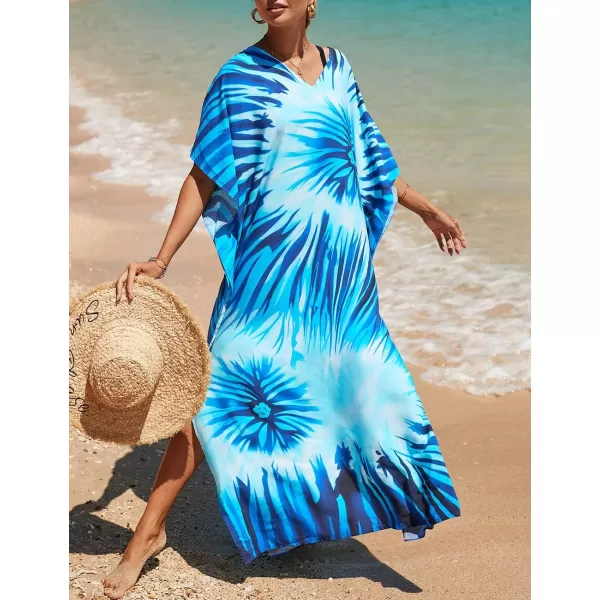 Bsubseach Women Colorful Geometric Beach Cover Up Loose Kaftan Dress