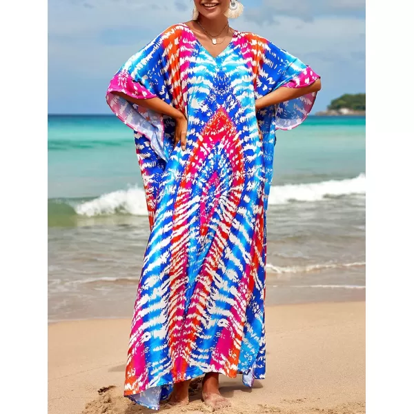 Bsubseach Women Colorful Geometric Beach Cover Up Loose Kaftan Dress