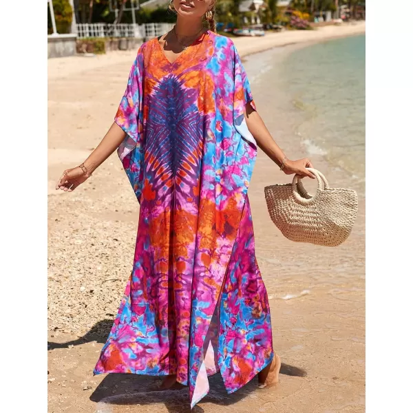 Bsubseach Women Colorful Geometric Beach Cover Up Loose Kaftan Dress