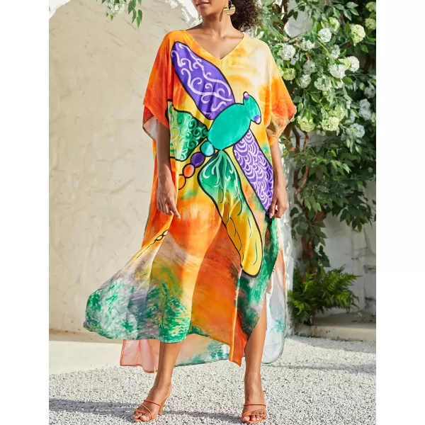Bsubseach Women Colorful Geometric Beach Cover Up Loose Kaftan Dress