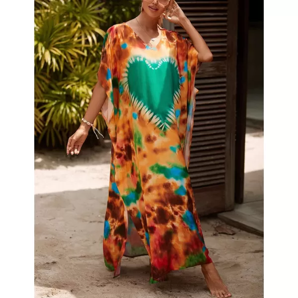 Bsubseach Women Colorful Geometric Beach Cover Up Loose Kaftan Dress