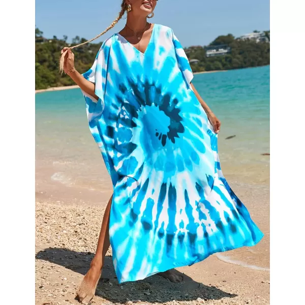 Bsubseach Women Colorful Geometric Beach Cover Up Loose Kaftan Dress