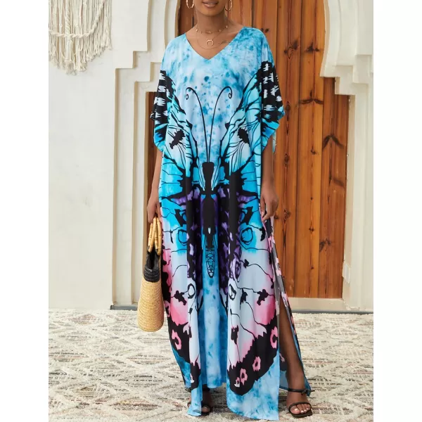 Bsubseach Women Colorful Geometric Beach Cover Up Loose Kaftan Dress