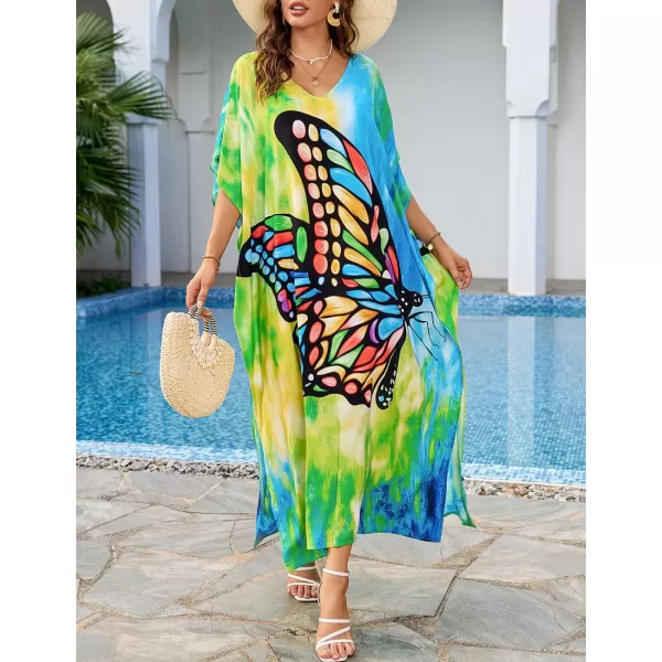 Bsubseach Women Colorful Geometric Beach Cover Up Loose Kaftan Dress