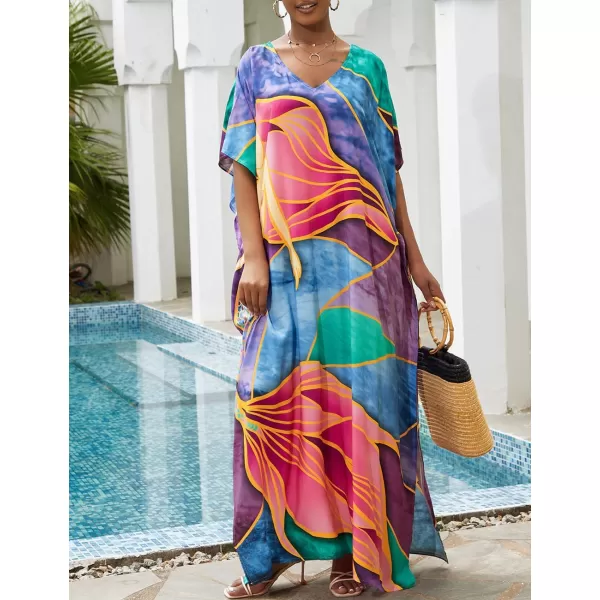 Bsubseach Women Colorful Geometric Beach Cover Up Loose Kaftan Dress