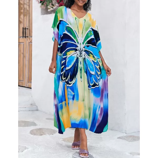 Bsubseach Women Colorful Geometric Beach Cover Up Loose Kaftan Dress