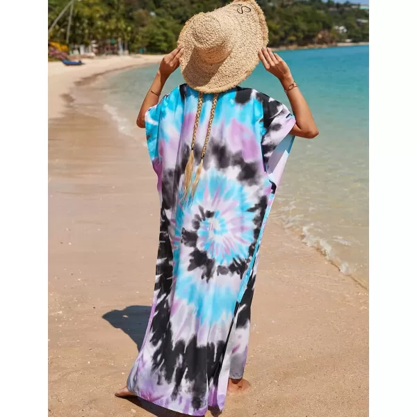 Bsubseach Women Colorful Geometric Beach Cover Up Loose Kaftan Dress