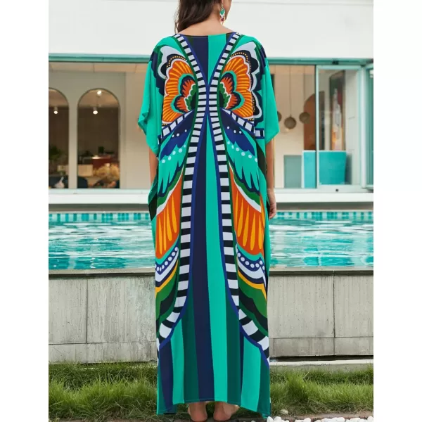 Bsubseach Women Colorful Geometric Beach Cover Up Loose Kaftan Dress