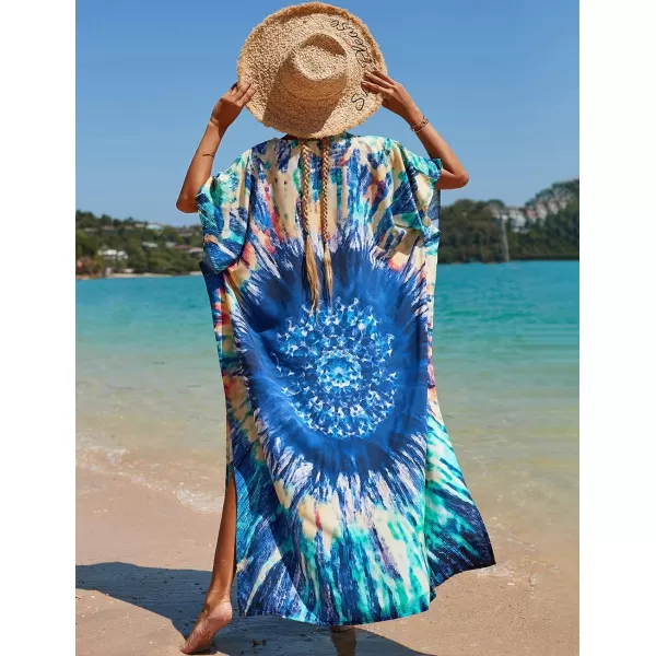 Bsubseach Women Colorful Geometric Beach Cover Up Loose Kaftan Dress