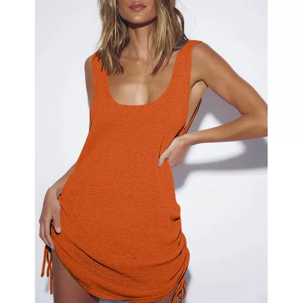 Bsubseach Women Crochet Bikini Cover Ups Summer Scoop Neck Beach Tank Dress