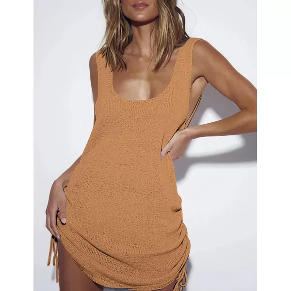 Bsubseach Women Crochet Bikini Cover Ups Summer Scoop Neck Beach Tank Dress