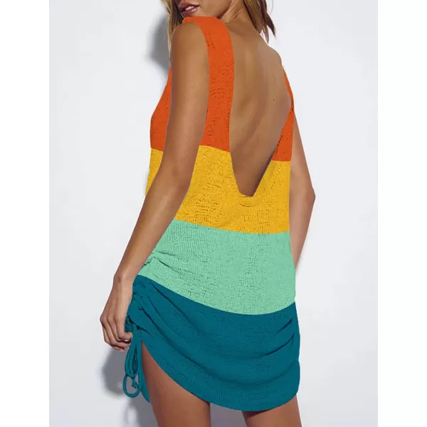 Bsubseach Women Crochet Bikini Cover Ups Summer Scoop Neck Beach Tank Dress
