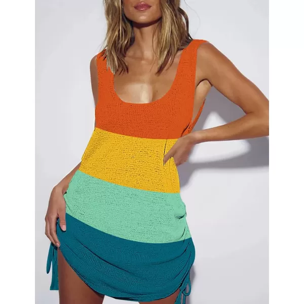 Bsubseach Women Crochet Bikini Cover Ups Summer Scoop Neck Beach Tank Dress
