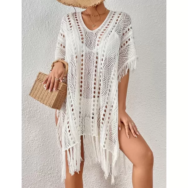 Bsubseach Women Crochet Cover Up Summer Hollow Out Bathing Suit Cover Ups Knit Bikini Beach Dress with Tassel