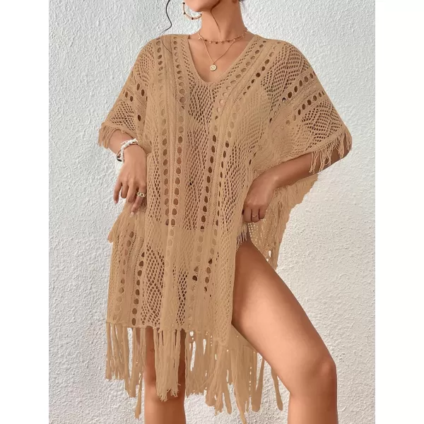 Bsubseach Women Crochet Cover Up Summer Hollow Out Bathing Suit Cover Ups Knit Bikini Beach Dress with Tassel