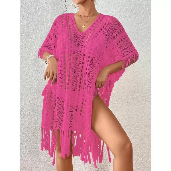 Bsubseach Women Crochet Cover Up Summer Hollow Out Bathing Suit Cover Ups Knit Bikini Beach Dress with Tassel