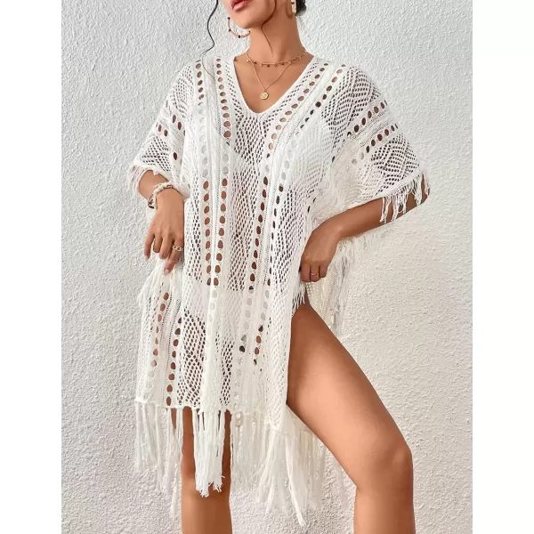 Bsubseach Women Crochet Cover Up Summer Hollow Out Bathing Suit Cover Ups Knit Bikini Beach Dress with Tassel