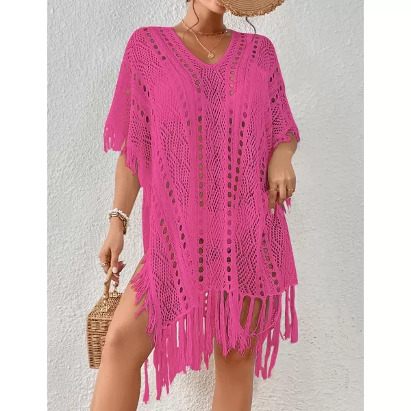 Bsubseach Women Crochet Cover Up Summer Hollow Out Bathing Suit Cover Ups Knit Bikini Beach Dress with Tassel