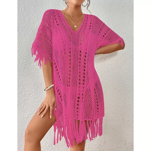 Bsubseach Women Crochet Cover Up Summer Hollow Out Bathing Suit Cover Ups Knit Bikini Beach Dress with Tassel