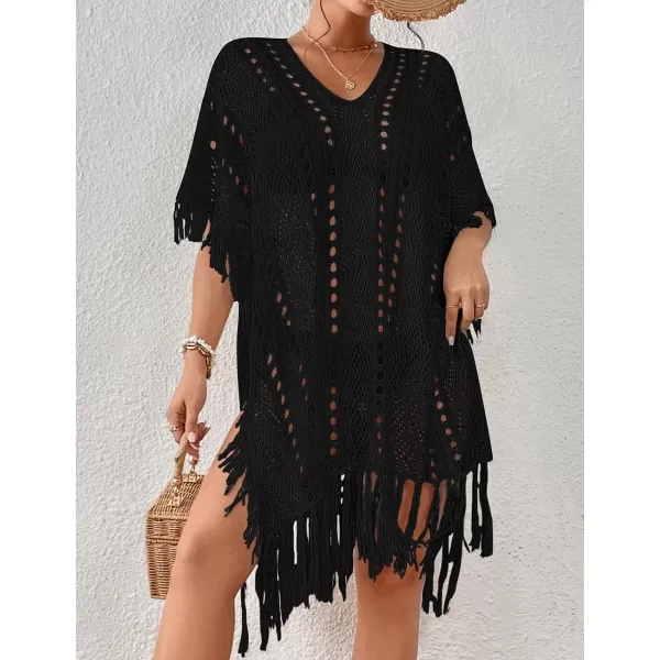 Bsubseach Women Crochet Cover Up Summer Hollow Out Bathing Suit Cover Ups Knit Bikini Beach Dress with Tassel