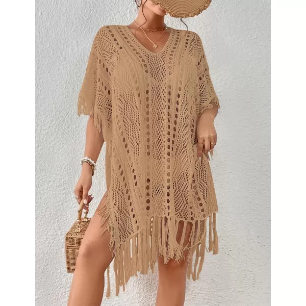 Bsubseach Women Crochet Cover Up Summer Hollow Out Bathing Suit Cover Ups Knit Bikini Beach Dress with Tassel