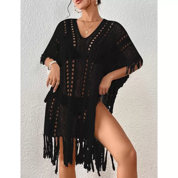 Bsubseach Women Crochet Cover Up Summer Hollow Out Bathing Suit Cover Ups Knit Bikini Beach Dress with Tassel