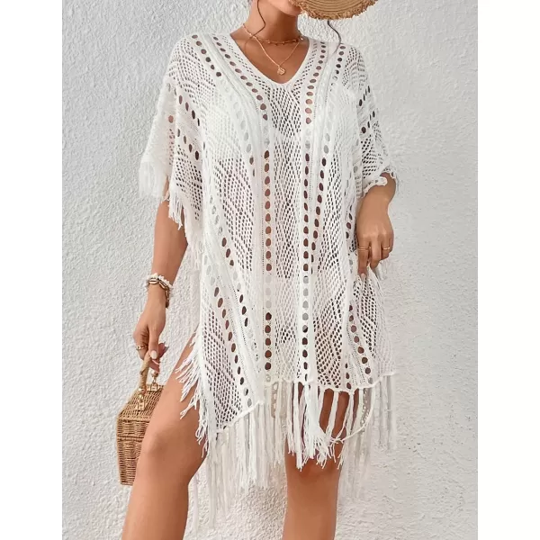 Bsubseach Women Crochet Cover Up Summer Hollow Out Bathing Suit Cover Ups Knit Bikini Beach Dress with Tassel