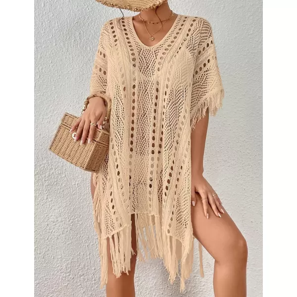 Bsubseach Women Crochet Cover Up Summer Hollow Out Bathing Suit Cover Ups Knit Bikini Beach Dress with Tassel