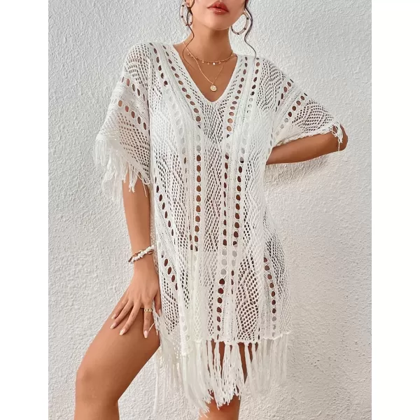 Bsubseach Women Crochet Cover Up Summer Hollow Out Bathing Suit Cover Ups Knit Bikini Beach Dress with Tassel