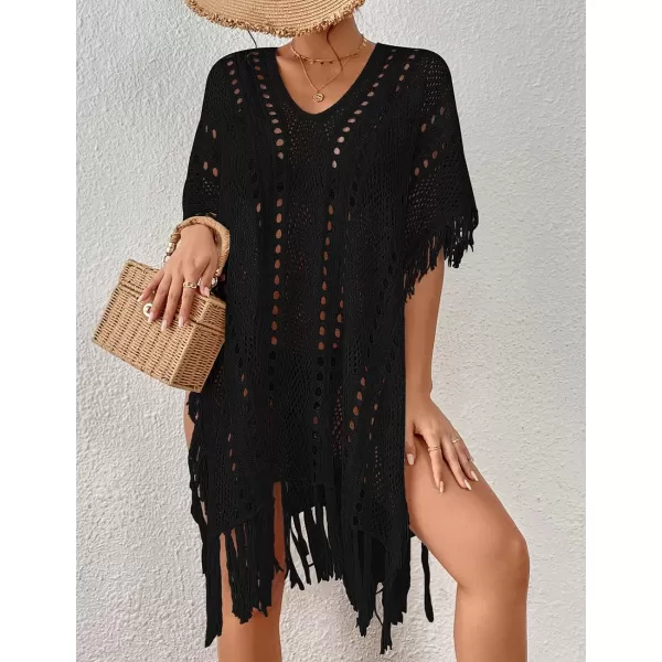 Bsubseach Women Crochet Cover Up Summer Hollow Out Bathing Suit Cover Ups Knit Bikini Beach Dress with Tassel