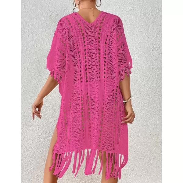 Bsubseach Women Crochet Cover Up Summer Hollow Out Bathing Suit Cover Ups Knit Bikini Beach Dress with Tassel