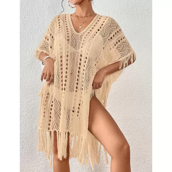 Bsubseach Women Crochet Cover Up Summer Hollow Out Bathing Suit Cover Ups Knit Bikini Beach Dress with Tassel