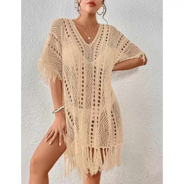 Bsubseach Women Crochet Cover Up Summer Hollow Out Bathing Suit Cover Ups Knit Bikini Beach Dress with Tassel